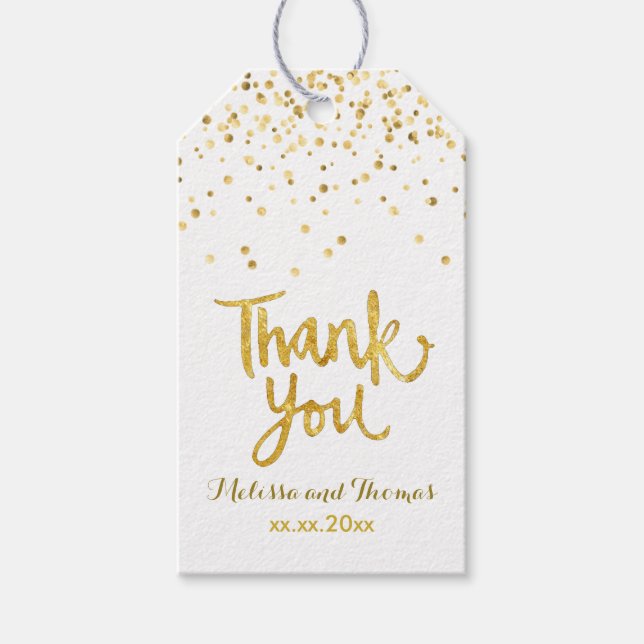 faux guld konetti tack för kalligrafin bröllop presentetikett (Framsidan)
