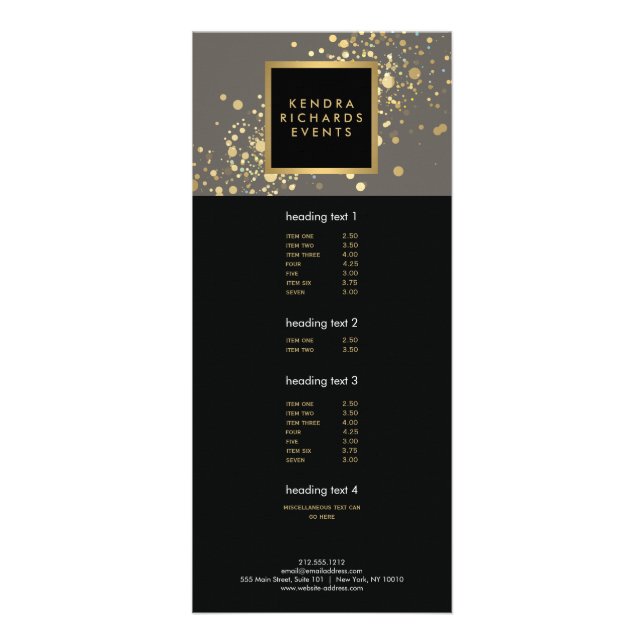 Faux Guld-konfetti på det moderna Grått-rackkortet Reklamkort (Framsidan)