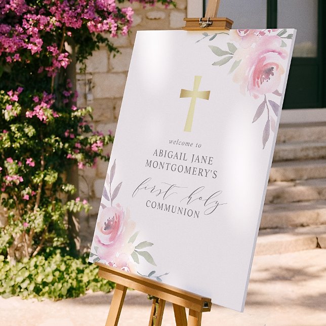 Faux Guld Kor & Flowers First Heliga Communion Poster (Skapare uppladdad)