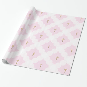 Faux guld kor, vit cirkel mönster baptism rosa presentpapper