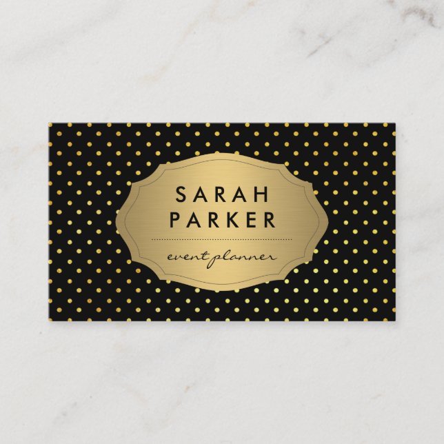 Faux Guld Label Polka Dot Mönster Visitkort (Framsida)