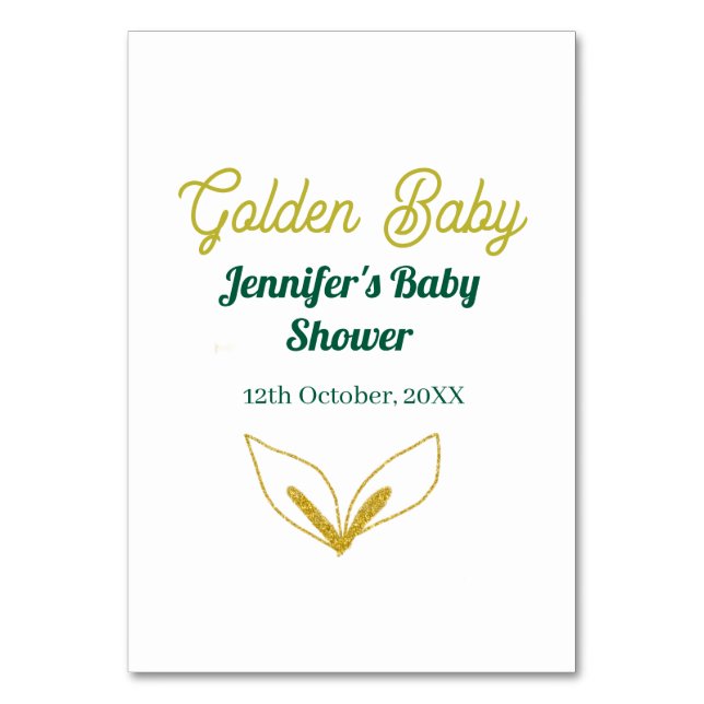 Faux guld leafy grönt forest enchantedbaby dusch bordsnummer (Framsidan)