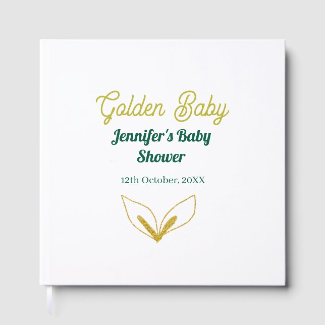 Faux guld leafy grönt forest enchantedbaby dusch gästböcker (Framsida)