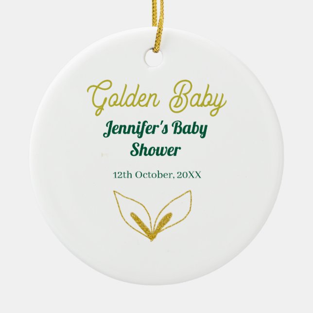 Faux guld leafy grönt forest enchantedbaby dusch julgransprydnad keramik (Framsidan)