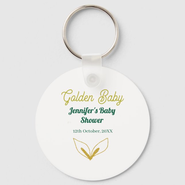 Faux guld leafy grönt forest enchantedbaby dusch nyckelring (Framsida)