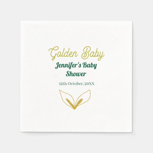 Faux guld leafy grönt forest enchantedbaby dusch pappersservett (Framsidan)