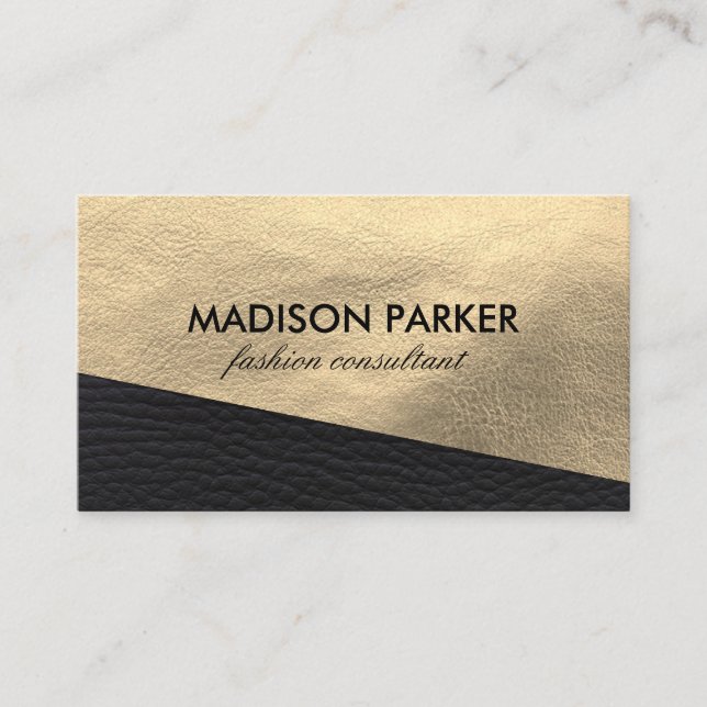 Faux Guld Leather och Black Leather Trim Visitkort (Framsida)
