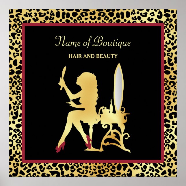 FAUX Guld Leopard Skriv ut Woman Hair Boutique-sky Poster (Framsidan)