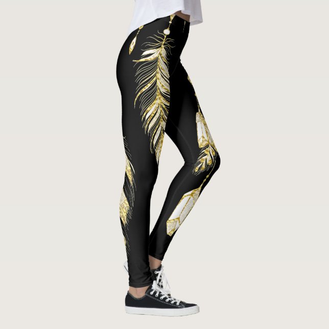 *~* Faux Guld Luxe Feathers & Crystals Chic Trendi Leggings (Höger)