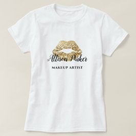 Faux Guld Makeup Artist Logotyp Kiss Namn T Shirt