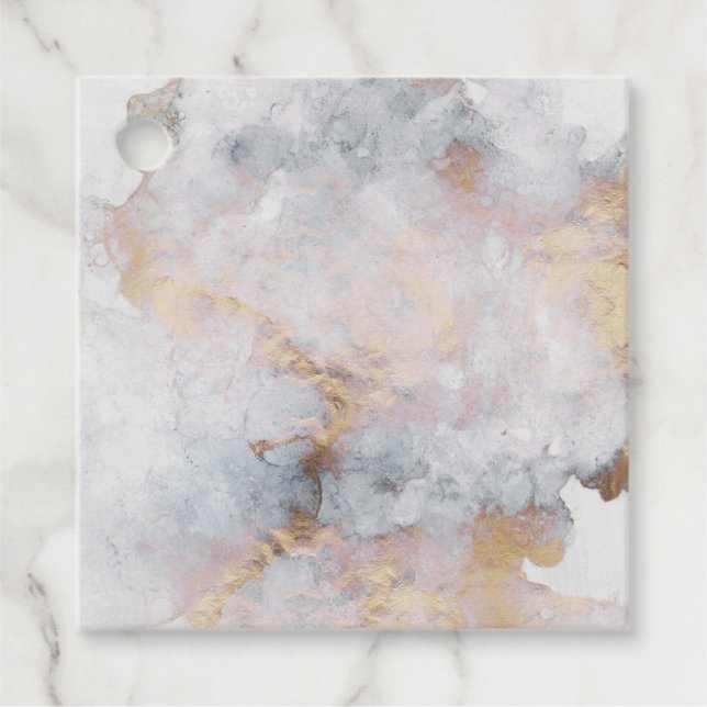 Faux Guld Marble Geometric Gåvor Etiketter (Framsida)