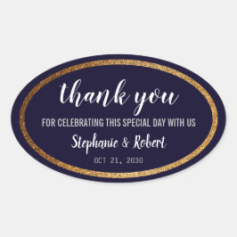 Faux Guld marinblå modern Elegant bröllop Ovalt Klistermärke