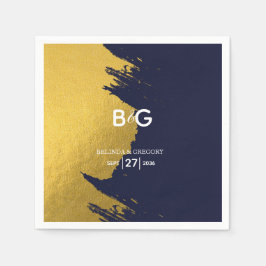 Faux Guld marinblå monogram Bröllop Pappersservett