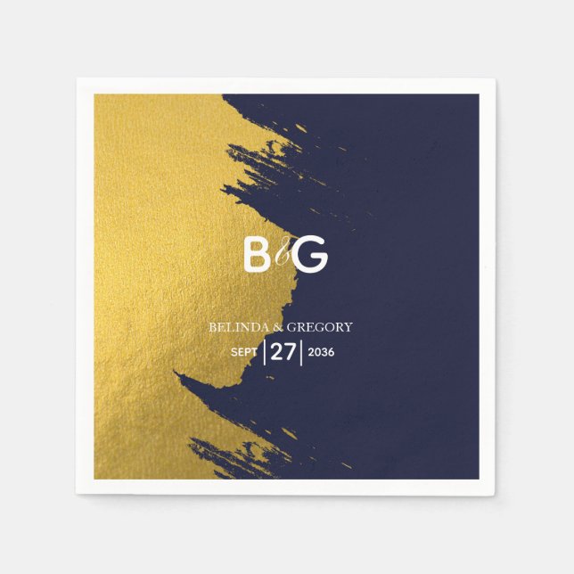 Faux Guld marinblå monogram Bröllop Pappersservett (Framsidan)