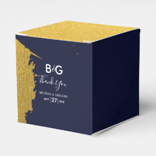 Faux Guld marinblå monogram Bröllop Presentaskar