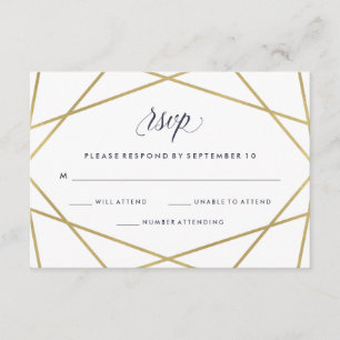 Faux Guld med Midnight Blue Text Bröllop OSA Kort