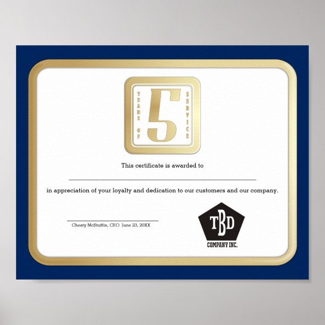 Faux guld-medarbetare - 5 års tjänstekurs poster (Framsidan)