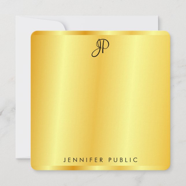 Faux Guld Metallic look Handskriftlig Monogram Anteckningskort (Framsida)