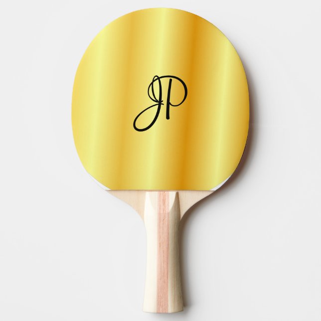 Faux Guld Metallic look Handskriftlig Monogram Pingisracket (Framsidan)