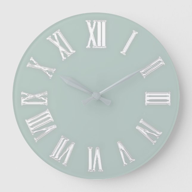 Faux Guld Metallic Minimal Roman Numbers Aqua Stor Klocka (Framsida)