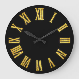 Faux Guld Metallic Minimal Roman Numbers Black Stor Klocka
