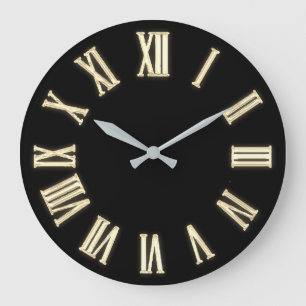 Faux Guld Metallic Minimal Roman Numbers Black Stor Klocka