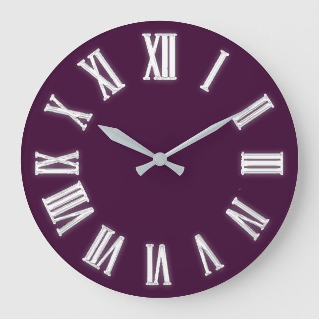 Faux Guld Metallic Minimal Roman Numbers Burgundy Stor Klocka (Framsida)