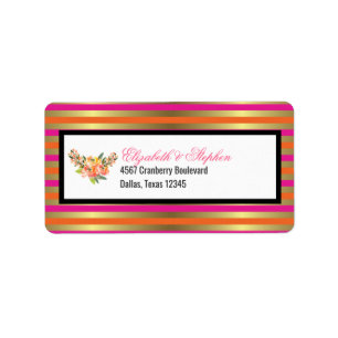 Faux Guld Metallic Rand med Blommigt Bröllop Adressetikett