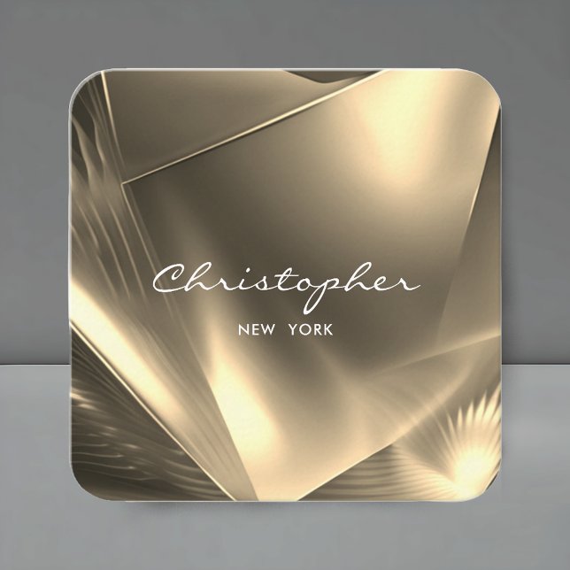 Faux Guld - minimalt QR-kod och Social-media Fyrkantigt Visitkort (Faux Gold Foil Minimal QR Code & Social Media Square Business Card)