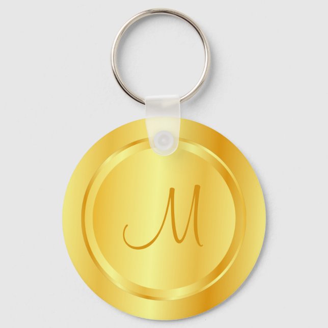 Faux Guld Modern Monogram-Elegant Nyckelring (Framsida)