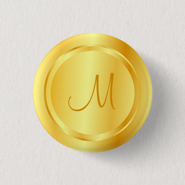 Faux Guld Modern Monogrammed Template Elegant Knapp (Framsida)