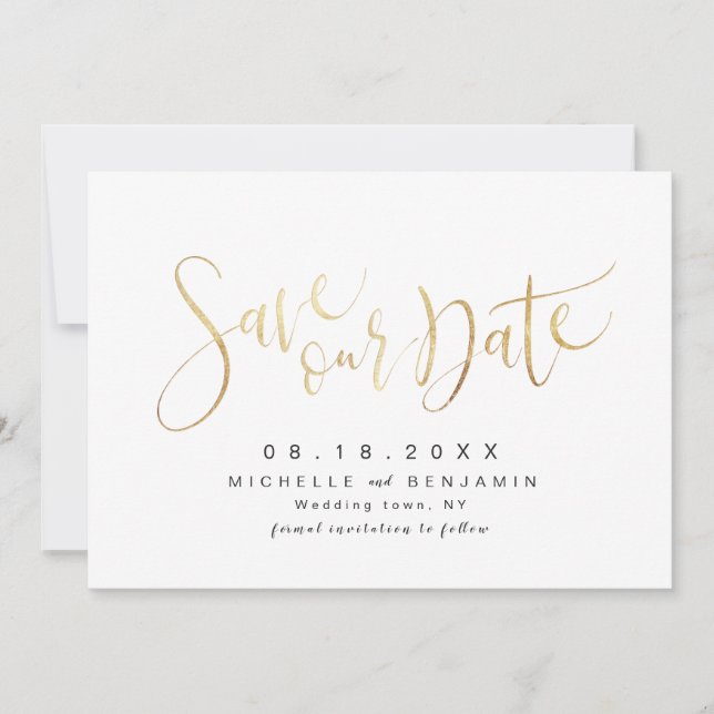 Faux Guld Modern Simple Script Save Date Spara Datumet (Framsida)