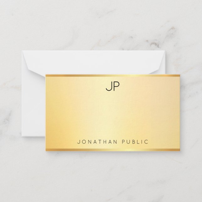 Faux Guld Monogram-mallen Modern minimalist Anteckningskort (Framsida)