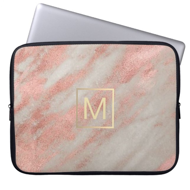 faux guld monogram på marmor vid ro guld laptop fodral (Framsidan)