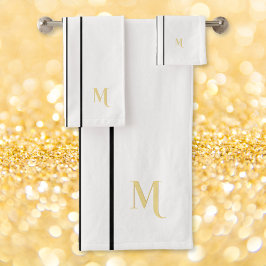 Faux Guld Monogrammed Black Tävla Rand White