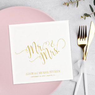 Faux guld mr och Mrs. Calligraphy bröllop Pappersservett