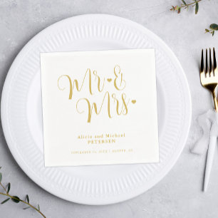 Faux guld Mr. och Mrs. calligraphy bröllop Pappersservett