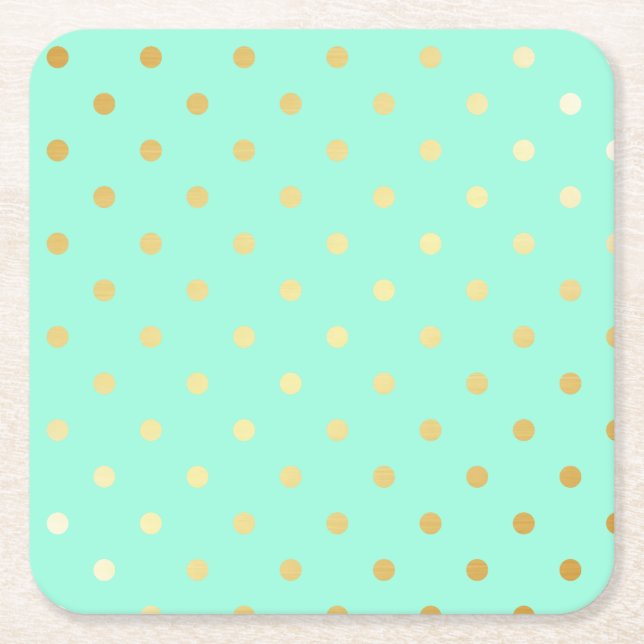 faux guld mynta polka dots underlägg papper kvadrat (Framsidan)