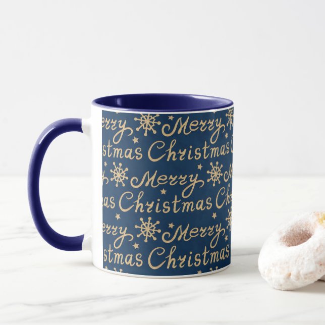 Faux Guld & Navy Blue God jul Lettering Mugg (Med munk)