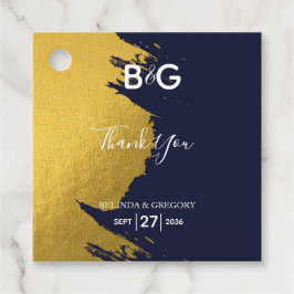 Faux Guld Navy Blue Monogram Bröllop Gift Gåvor Etiketter