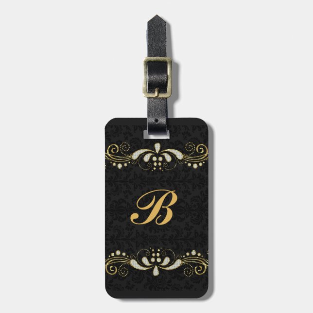 Faux Guld och Glitter Blommigt Snöre Bagagebricka (Vertikal Framsida)