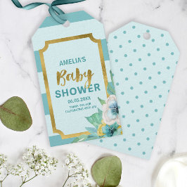 Faux Guld och Mint Blommigt Baby Shower Presentetikett