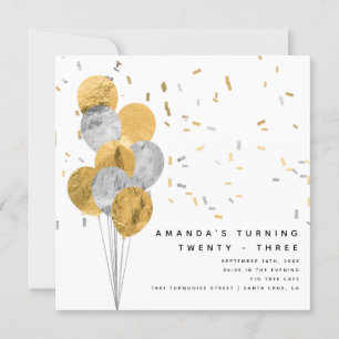 Faux Guld och Silver Foil Modern Vuxen Birdday Inbjudningar