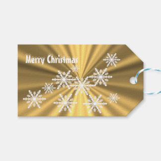 Faux guld och vit vintertid snöflingor presentetikett