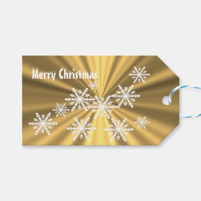 Faux guld och vit vintertid snöflingor presentetikett (Framsidan (Horisontell))