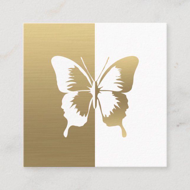 Faux Guld och White Färg Butterfly Fyrkantigt Visitkort (Framsida)
