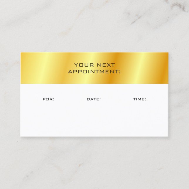 Faux Guld och White Möte Reminder Template Tidsbeställning Kort (Framsida)
