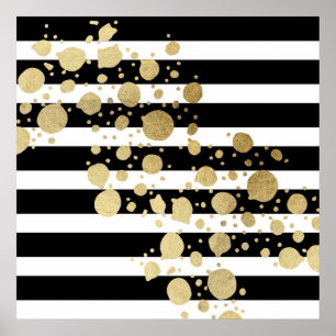 Faux Guld Paint Splatter på Black & White Rand Poster