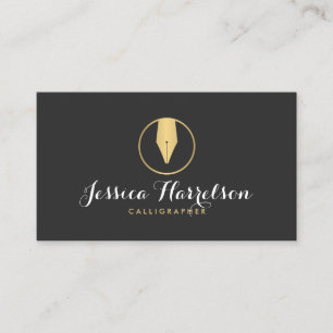 Faux Guld Pen Nib Logotyp II Kalligrafer, författa Visitkort