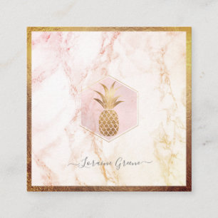 FAUX GULD PINEAPPLE+ ROSA MARBLE FYRKANTIGT VISITKORT